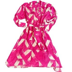 Natori 100% Silk Abstract Print Muumuu Kaftan Shirt Dress XL Resort Luxury